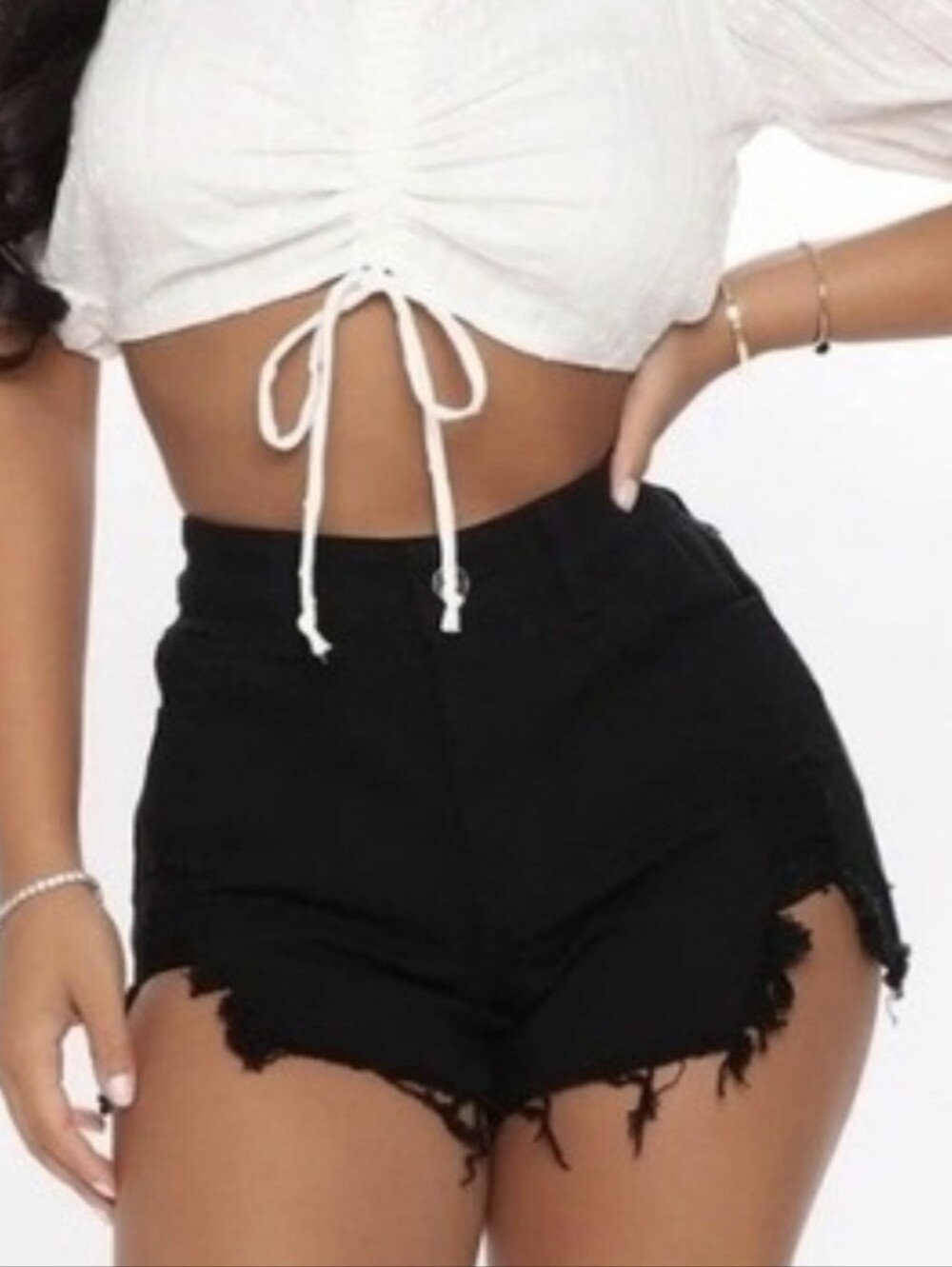 Fashion Nova black ripped distressed cutoff denim jean shorts size 1
